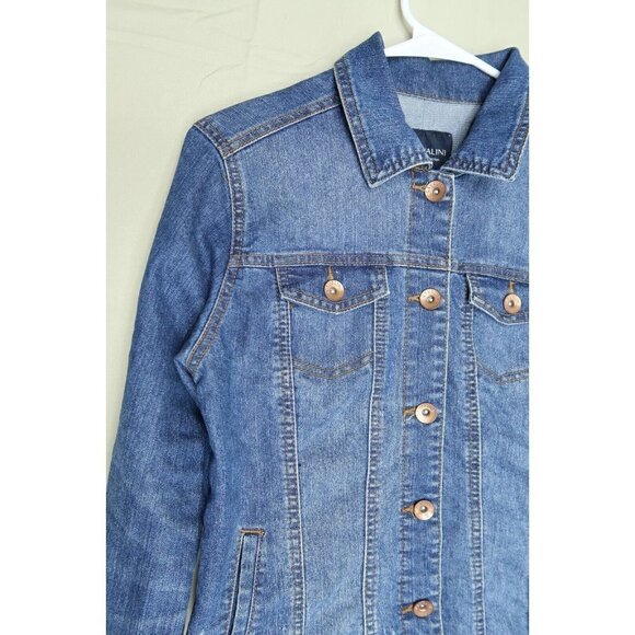 Cavalini Denim Collection Denim Jacket Trucker Distressed Custom Gun Art Small - Picture 2 of 12